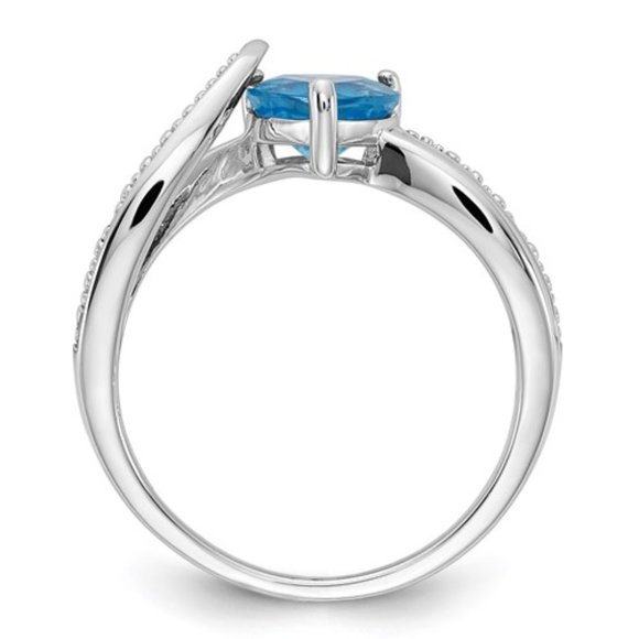 925 Sterling Silver Heart-Shaped Swiss Blue Topaz & Diamond Ring December birthd - Picture 3 of 5
